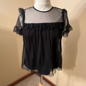 WHBM Black Short Sleeve Sheer Dot Top Sz XS EUC
